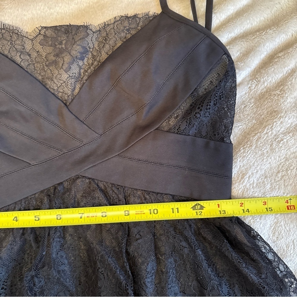 BCBGmaxazria JOSANNA Lace Ponte Bodice Mini Dress Black Size Medium Cocktail - Picture 14 of 15